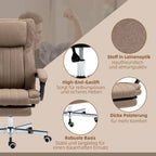Bürostuhl mit Massagefunktion, neigbare Rücklehne, ausziehbare Fußstütze, Leinenoptik, 65 x 61 x 118 cm, Braun