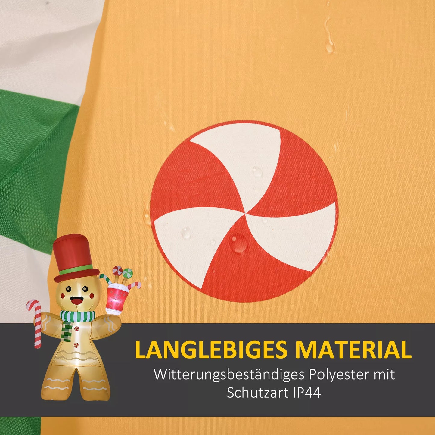 HOMCOM pripučiamas imbiero žmogeliukas, 2,35 m, su LED lemputėmis, atsparus oro sąlygoms, su pūstuvu, daugiaspalvis, kalėdinė dekoracija