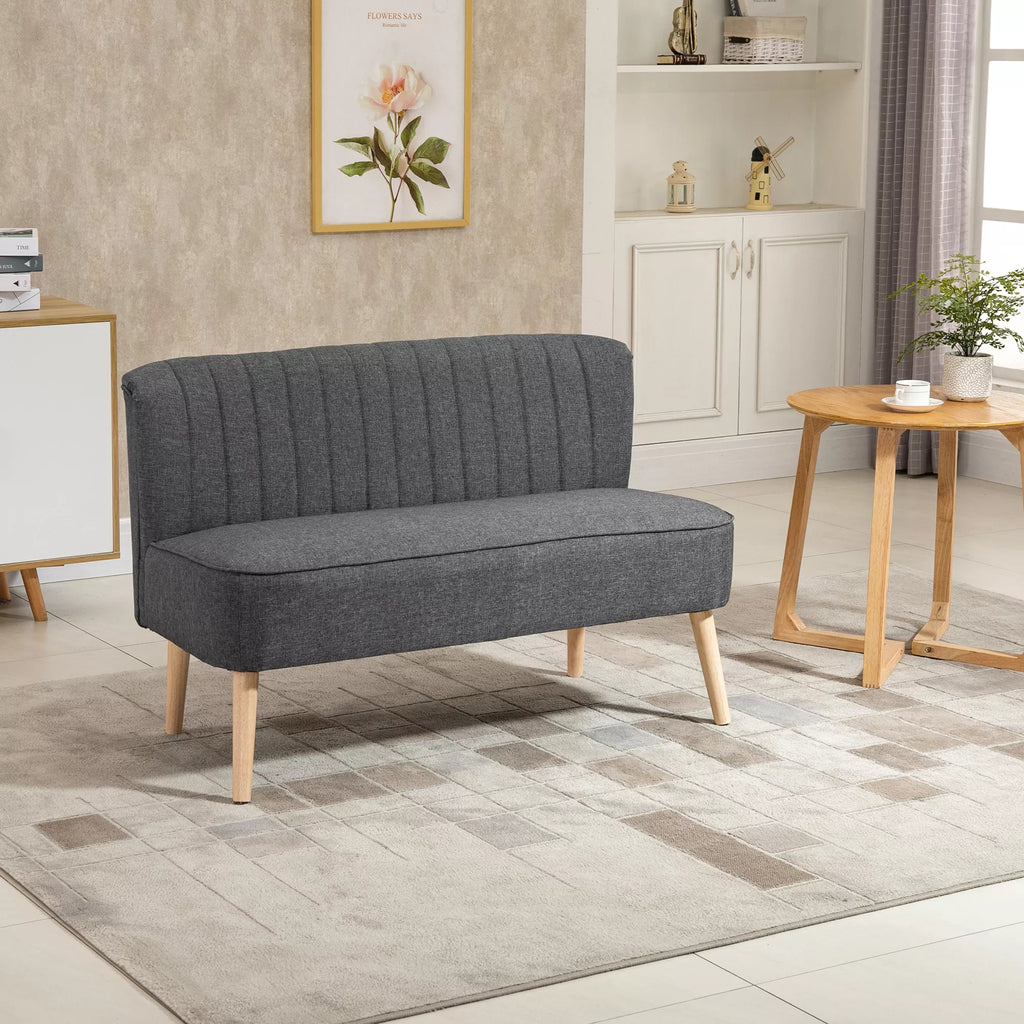 Dviejų vietų sofa, minkštas paminkštinimas, lengvai prižiūrimas užvalkalas, iki 150 kg, 117 x 56,5 x 77 cm, tamsiai pilkos spalvos