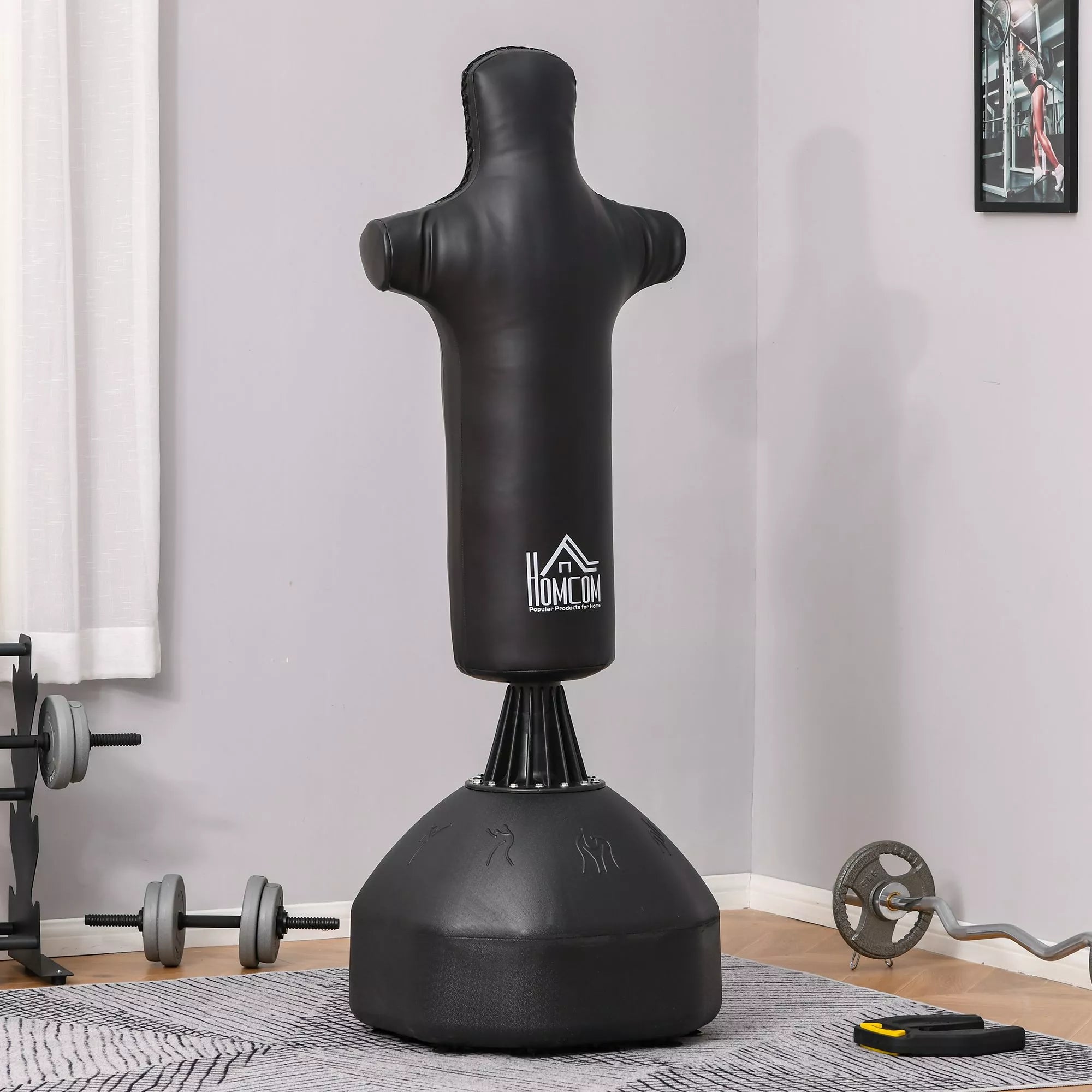 Pastatomas bokso maišas 180 cm su žmogaus formos imitacija, juodas