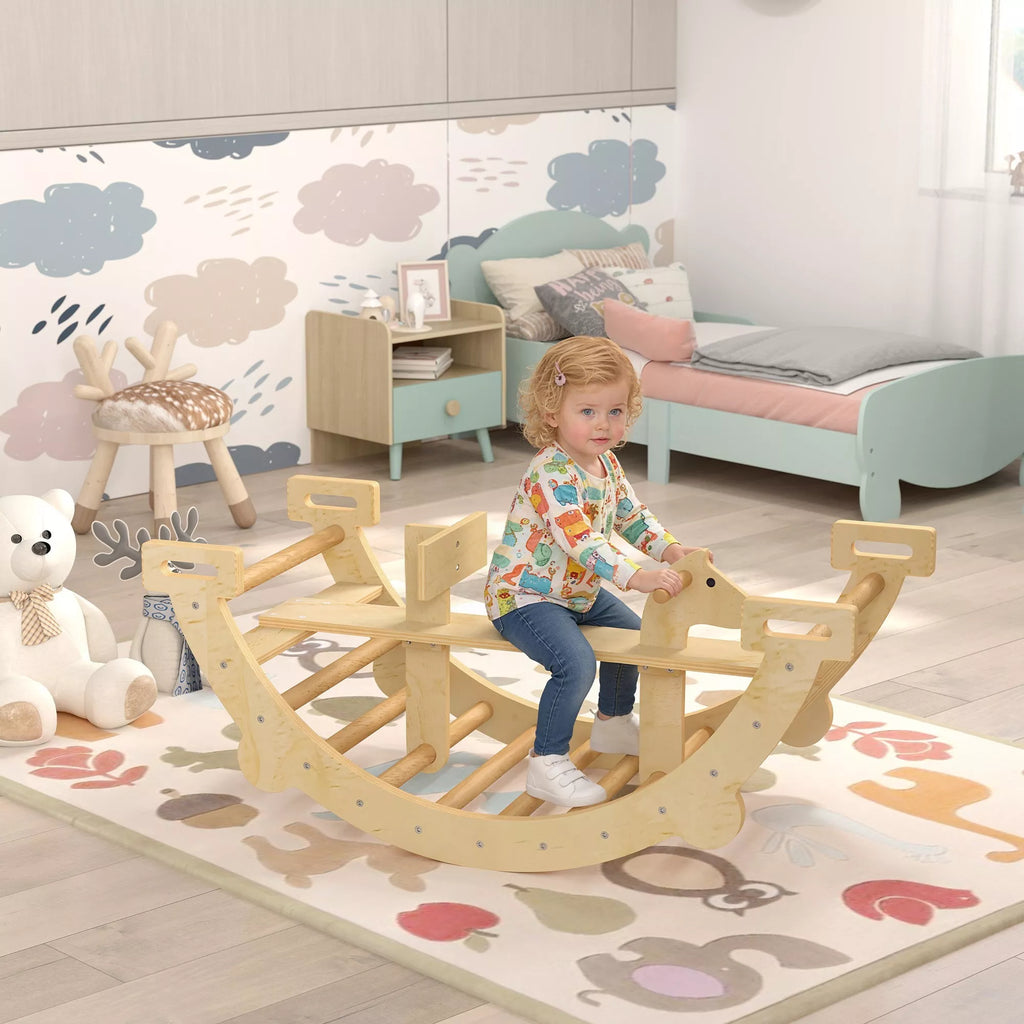 Montessori laipiojimo konstrukcija vidaus patalpoms, 2-in-1 medinė laipiojimo arka, skirta 2–4 metų vaikams, 110x52x45 cm, natūralaus medžio