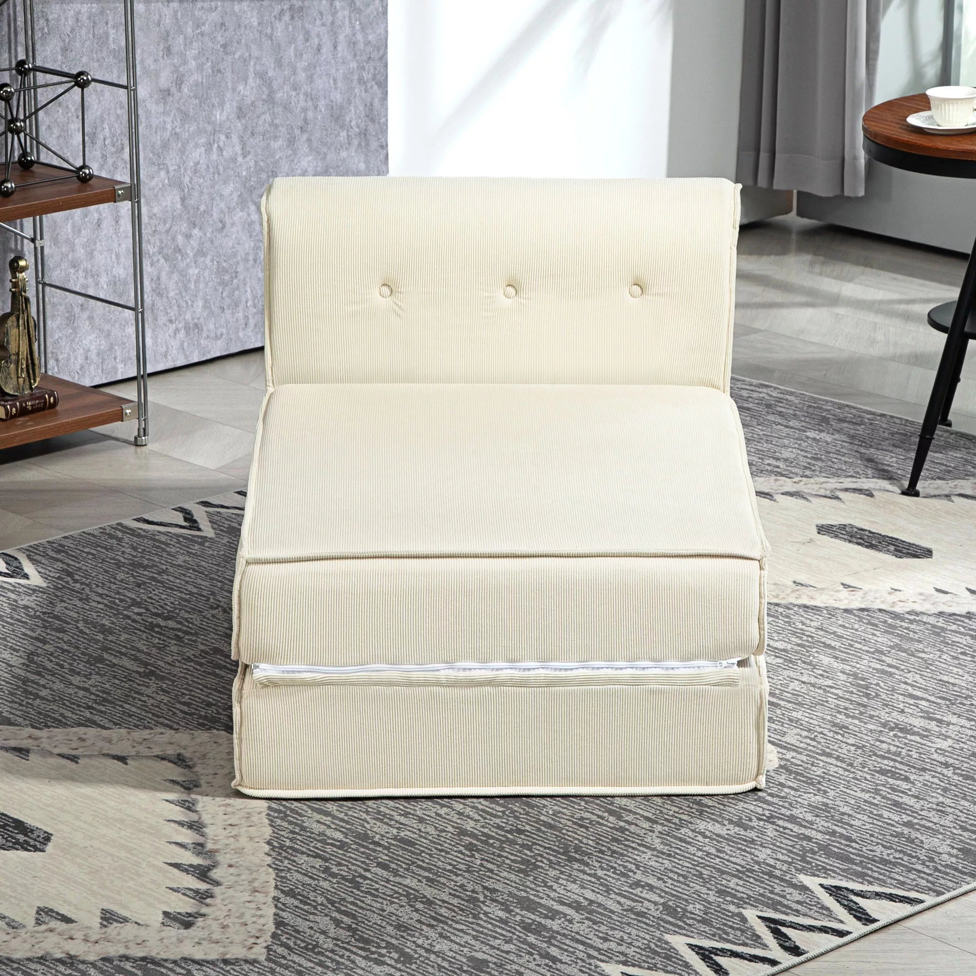 Grindų sofa, sulankstomas svečių čiužinys, lengvas, aksomuotas apvalkalas, 73x100x65 cm, kreminės baltos spalvos