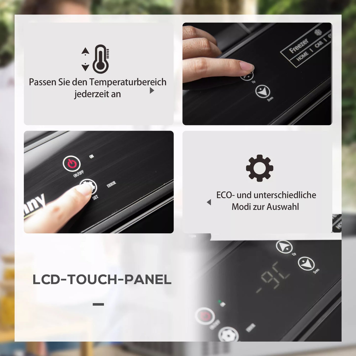 Automobilinė šaldymo dėžė 50L su LCD ekranėliu, 2 režimai, kompresorinis automobilinis šaldytuvas su rankenomis, skirtas laivams, kemperiams, kelionėms, 12/24V DC ir 110-240V AC, Pilka+Juoda