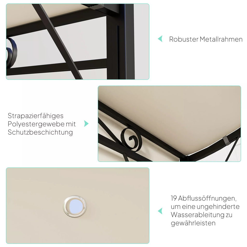Paviljonas su atlenkiamu stogo prailginimu, atsparus atmosferos poveikiui, 3 x 2,5 m, kreminės baltos spalvos