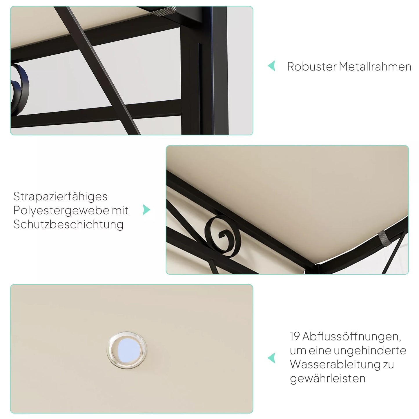 Paviljonas su atlenkiamu stogo prailginimu, atsparus atmosferos poveikiui, 3 x 2,5 m, kreminės baltos spalvos