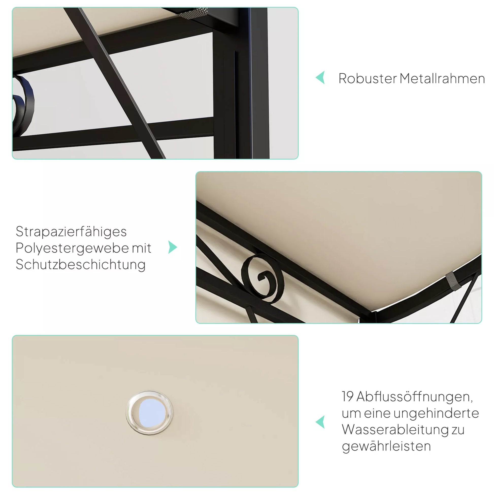 Paviljonas su atlenkiamu stogo prailginimu, atsparus atmosferos poveikiui, 3 x 2,5 m, kreminės baltos spalvos