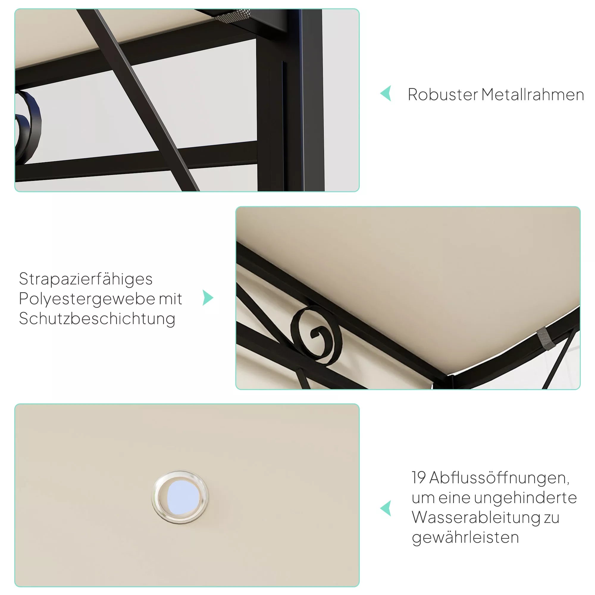 Paviljonas su atlenkiamu stogo prailginimu, atsparus atmosferos poveikiui, 3 x 2,5 m, kreminės baltos spalvos