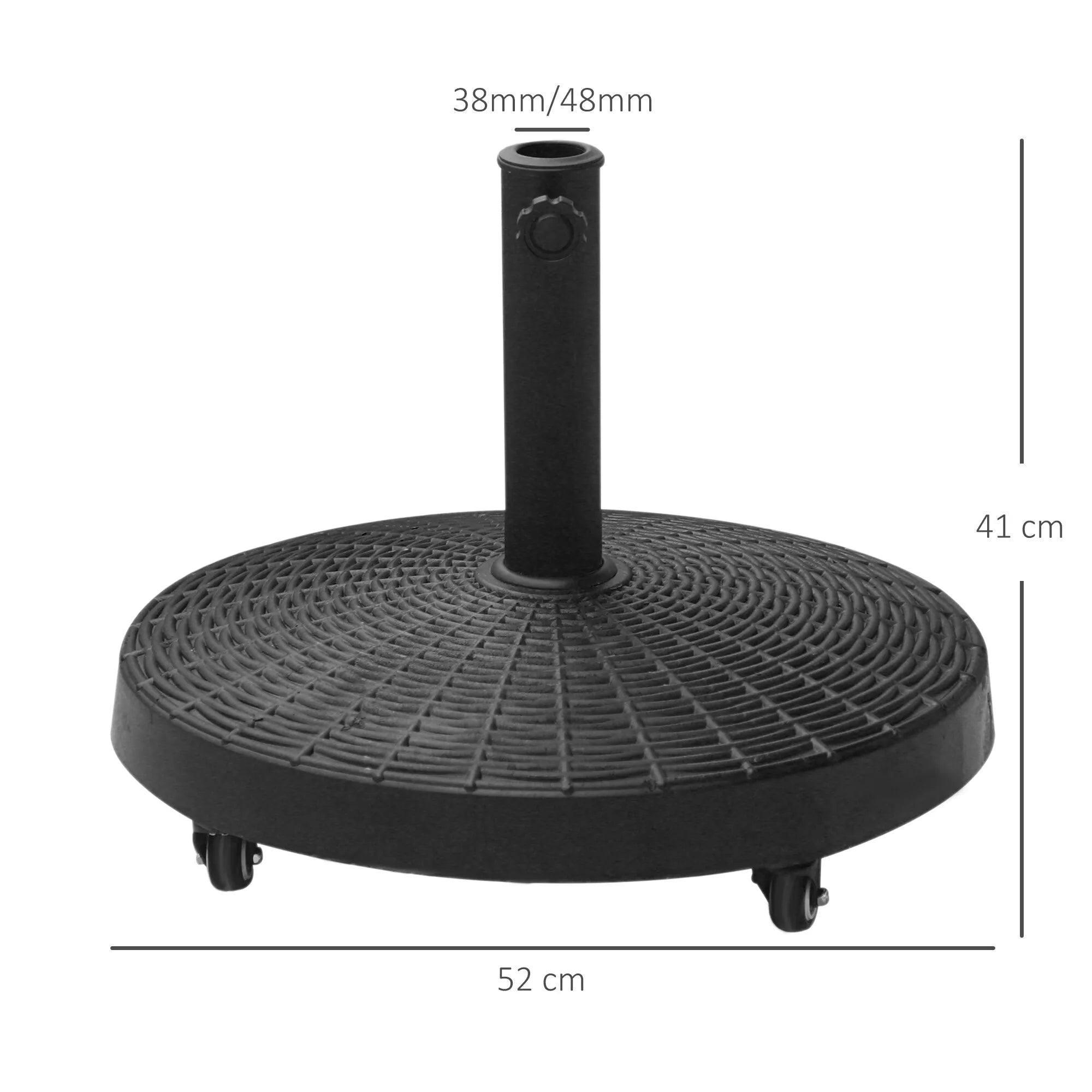 Skėčių stovas 25 kg Skėčių stovas su ratukais, apvalus, rotango išvaizdos Stovas skėčių strypams, kurių skersmuo yra 38/48 mm Stovas sodui, balkonui, juodos spalvos