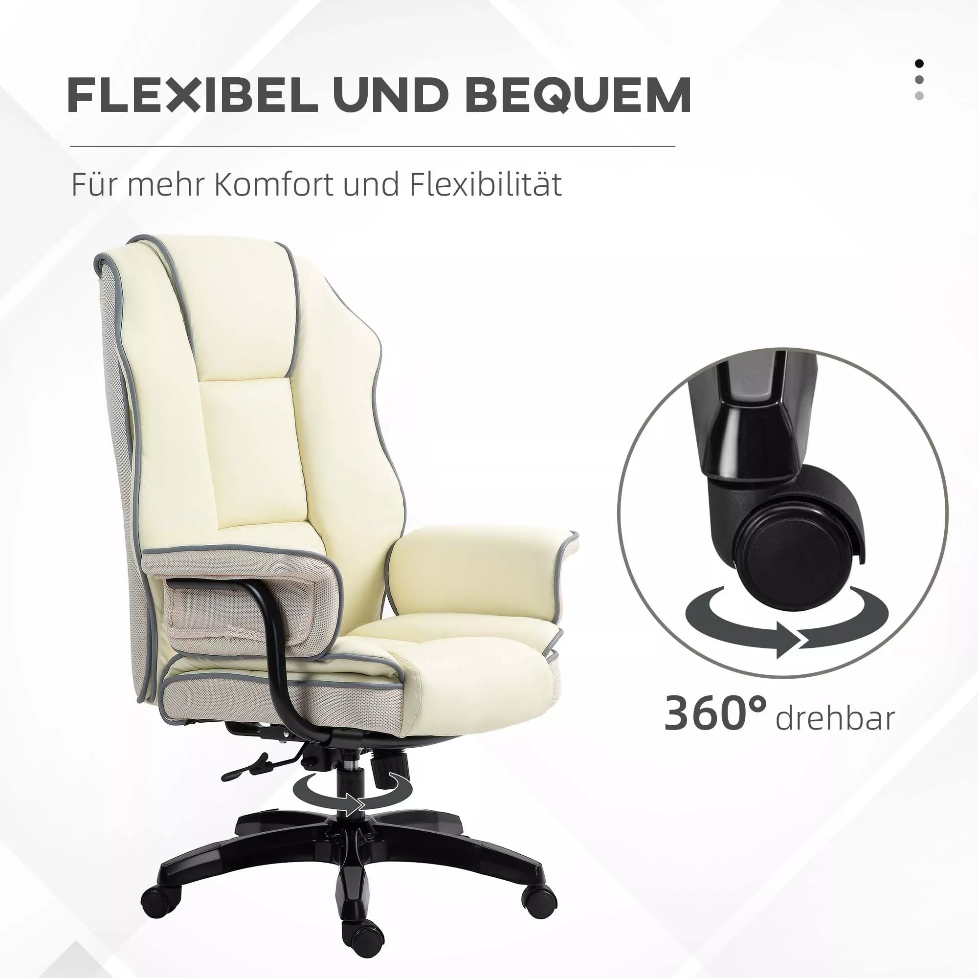 Ergonomiška biuro kėdė, su papildoma paminkštinimu, atlošimo funkcija, dirbtinė oda, 76x80x118-124 cm, kreminė