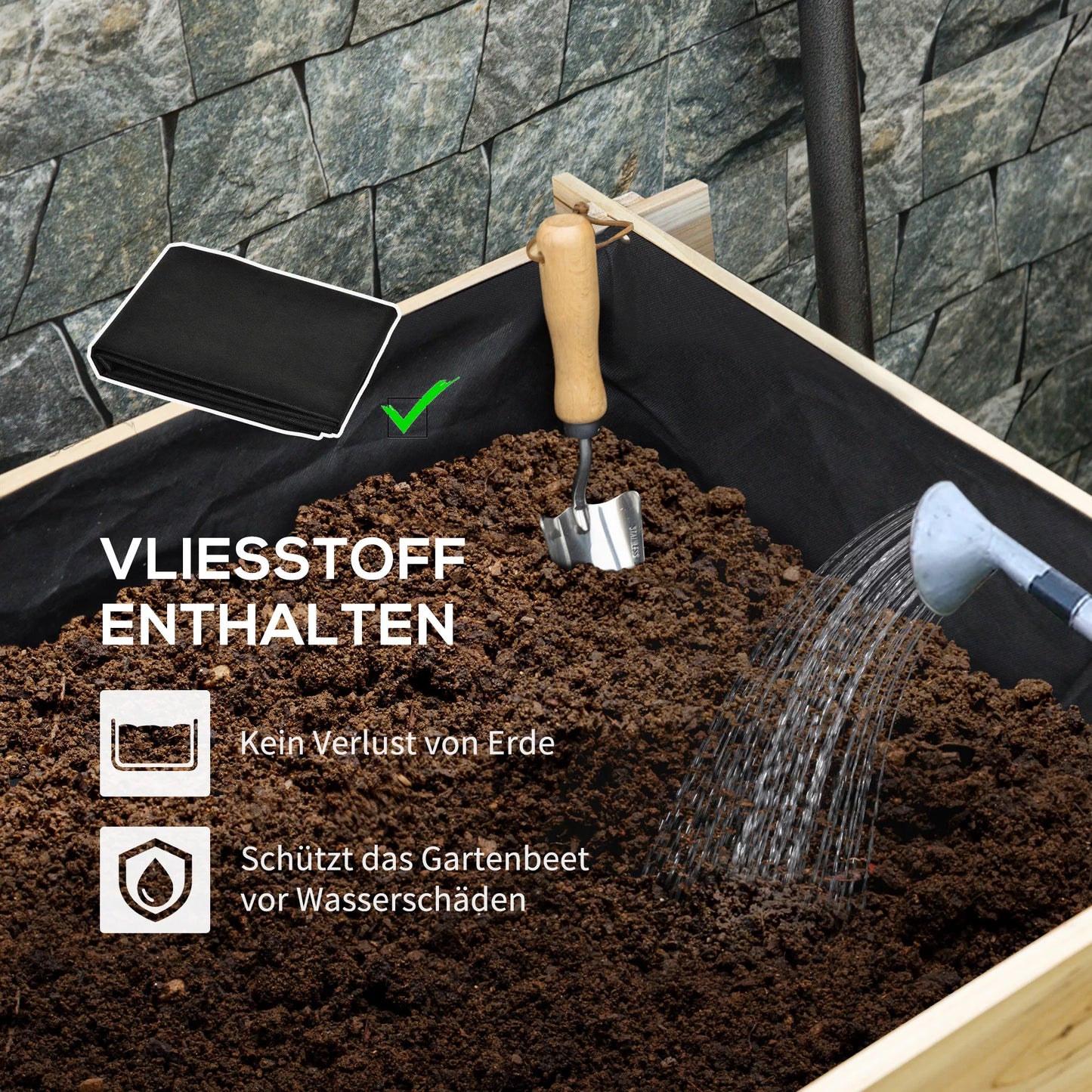 Paaukštinta lysvė, gėlių dėžė, 3 pakopų, su drenažo anga, su audinio pamušalu, natūrali mediena, 93 x 93 x 35 cm