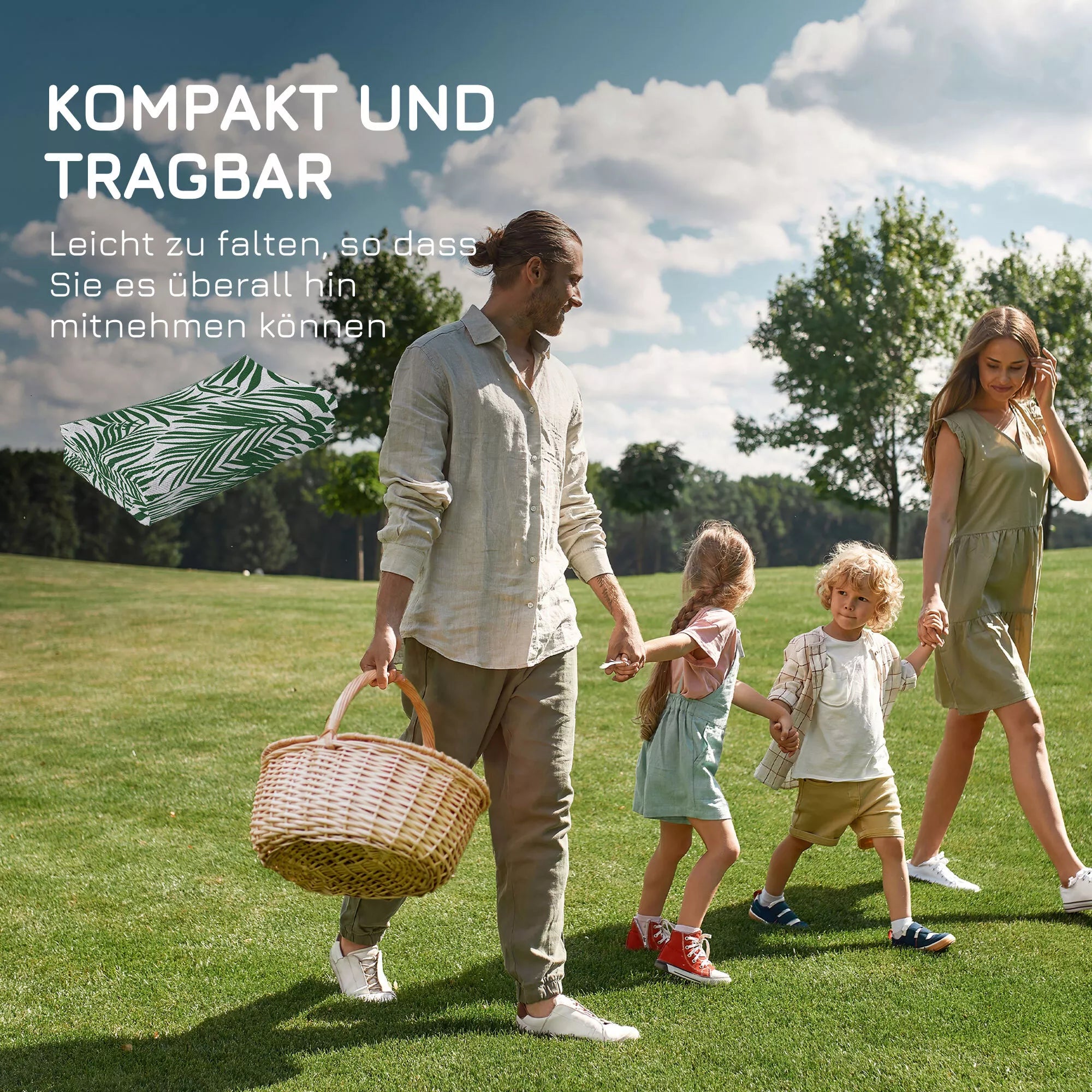 Lauko kilimas Dvipusis, atsparus oro sąlygoms lauko kilimas su lapų raštu, 152 x 243 cm, tamsiai žalias