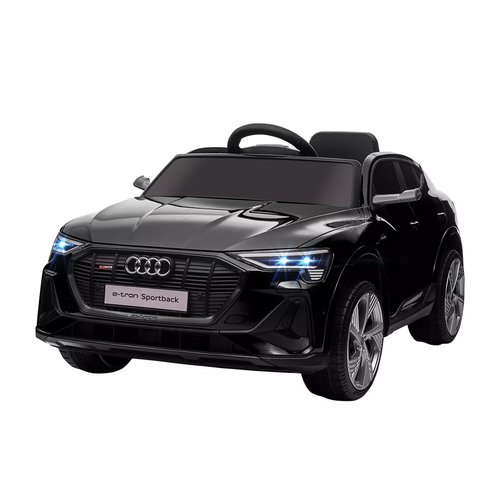 Elektrinis vaikų automobilis 12 V elektrinis automobilis „Audi E-tron“ su nuotolinio valdymo pultu, saugos diržu, muzika (MP3/USB/TF), vaikų automobilis vaikams nuo 3 iki 5 metų, 3–5 km/h, juodos spalvos