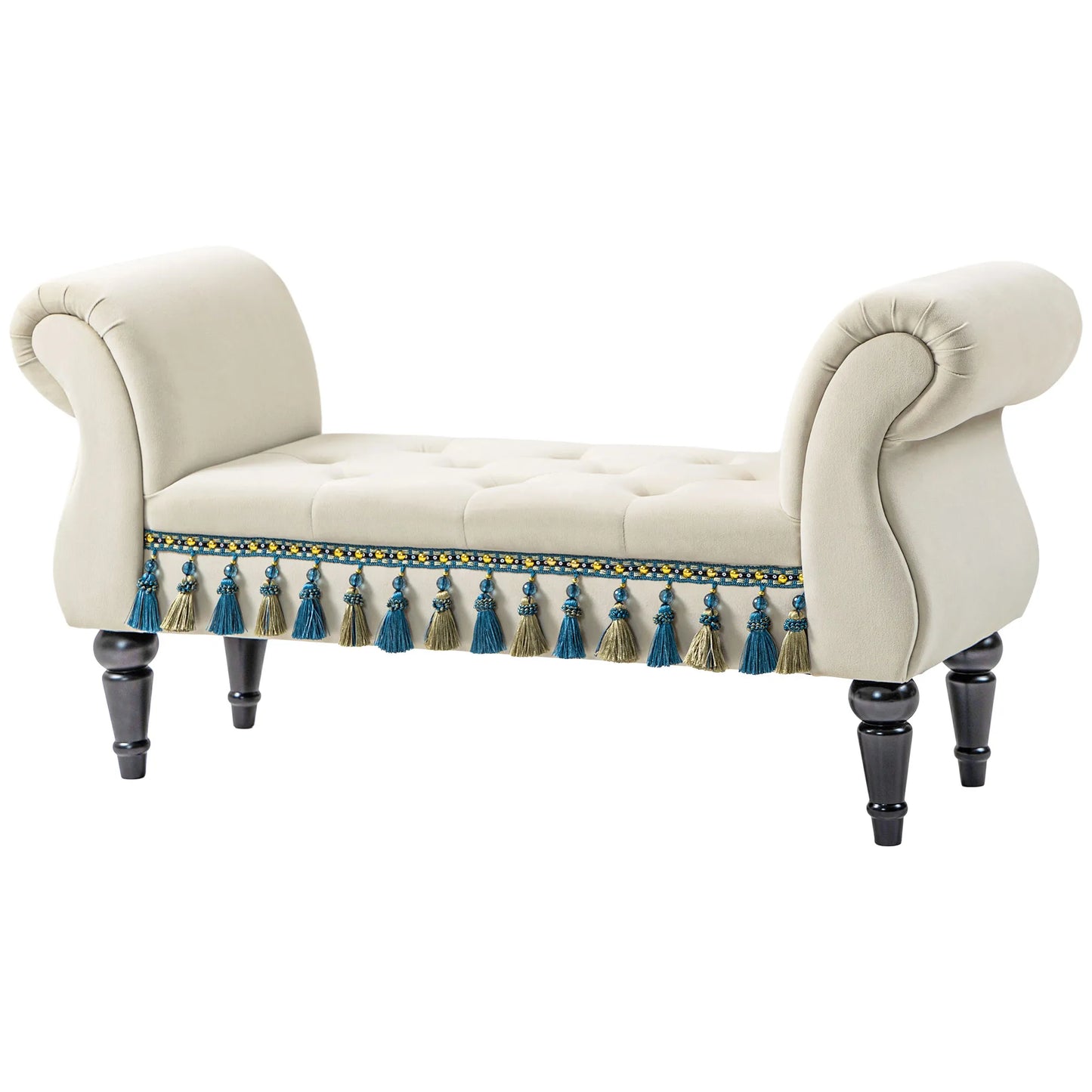 Minkšta bankė, sėdėjimo bankė, vintažinis dizainas, iki 150 kg, 117x40x58 cm, smėlio spalvos