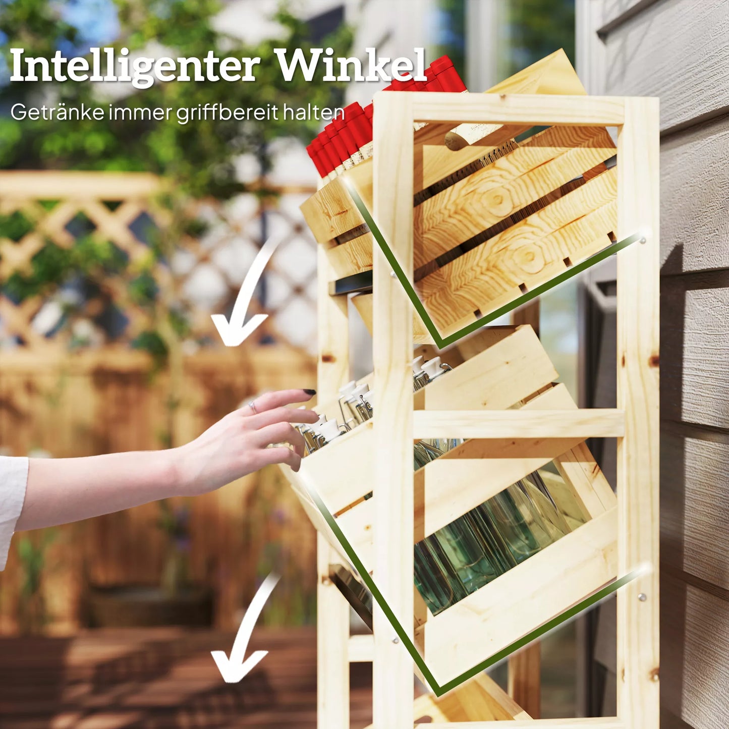 Gėrimų dėžių lentynos 3 gėrimų dėžėms Gėrimų lentynos Medinės dėžių lentynos su 3 lygiais 56 x 32 x 112 cm Natūralaus medžio