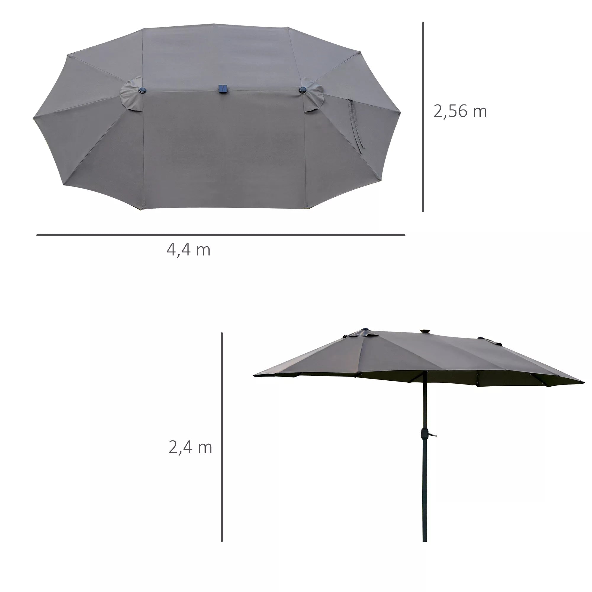 Ovalus tamsiai pilkas skėtis nuo saulės 440 x 260 cm