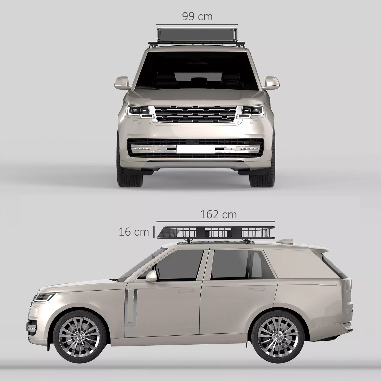 Universalus metalinis automobilio stogo bagažo krepšys, 162x99x16cm, keliamoji galia 100 kg, skirtas stovyklavimui, kepsniams, kelionėms automobiliu, juodas