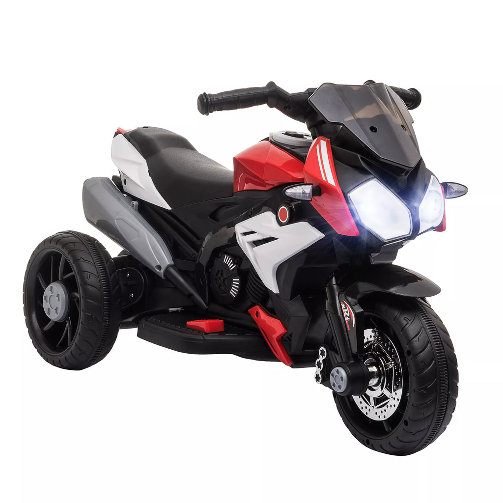 Elektrinis vaikiškas motociklas, šviesos ir garsai, 3 km/h, įkraunamas, plastikas ir metalas, juoda/raudona