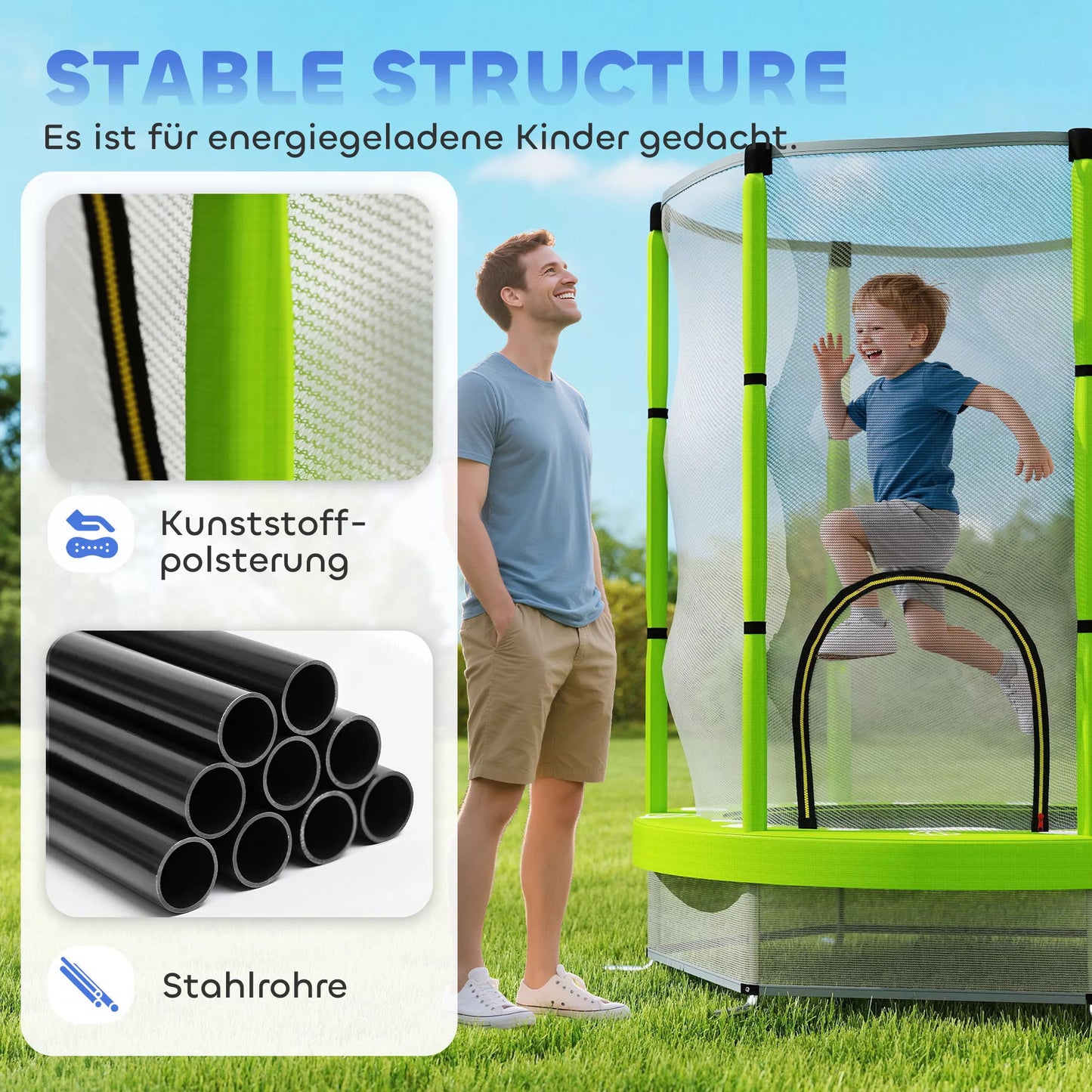 Vaikiškas batutas su saugos tinklu, tinkamas naudoti viduje ir lauke, 3-6 metai, Žalias AIYAPLAY