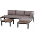 Sodo baldų komplektas 3 asmenims su pagalbiniu staliuku, sofa su pagalvėlėmis, skirtas lauke naudoti, pagamintas iš aliuminio, 164 x 74 x 69 cm