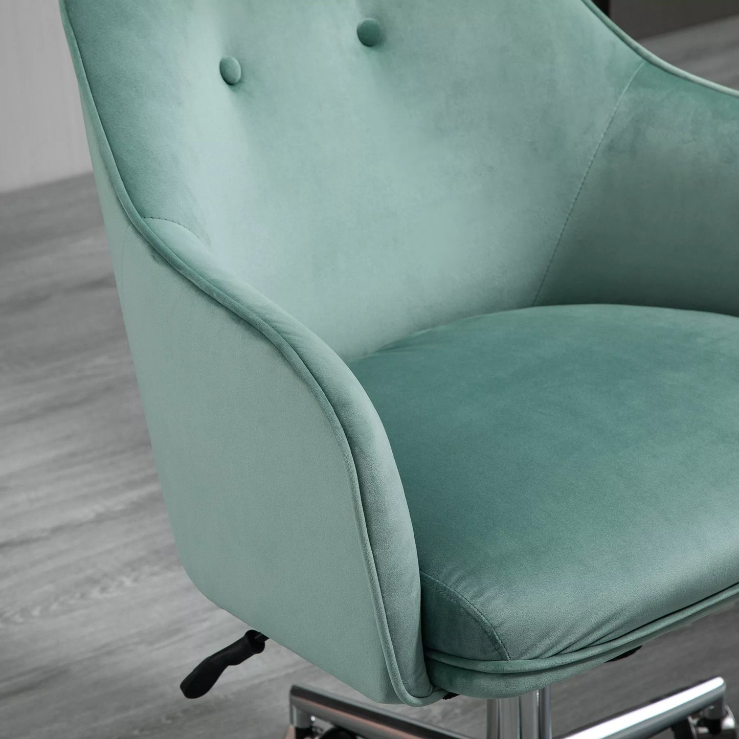 Biuro kėdė su sagčių apsiuvimu, reguliuojamo aukščio, svyravimo funkcija, aksominė išvaizda, 61 cm x 59 cm x 90,5 cm, turkio spalvos