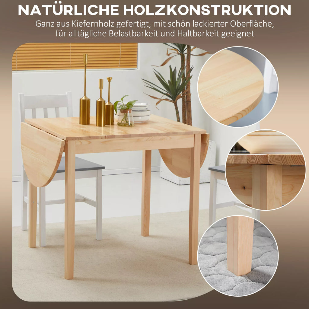 Valgomasis stalas Daugiafunkcinis medinis sulankstomas virtuvės stalas 6 žmonėms su atlenkiama konstrukcija 140 x 70 x 75 cm Natūrali mediena