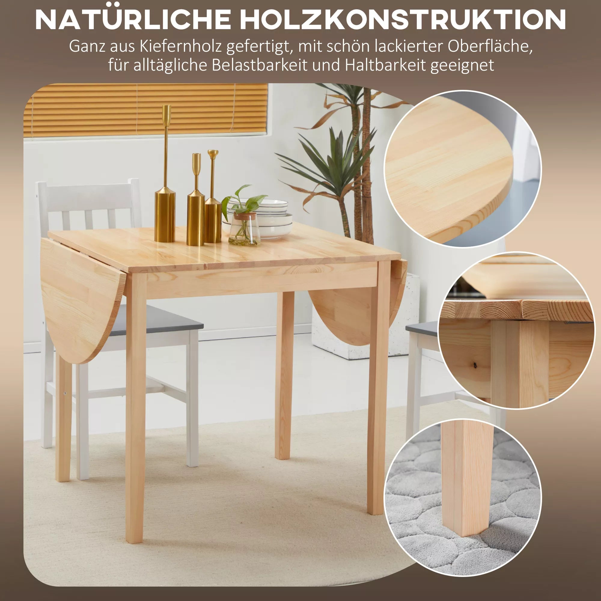 Valgomasis stalas Daugiafunkcinis medinis sulankstomas virtuvės stalas 6 žmonėms su atlenkiama konstrukcija 140 x 70 x 75 cm Natūrali mediena