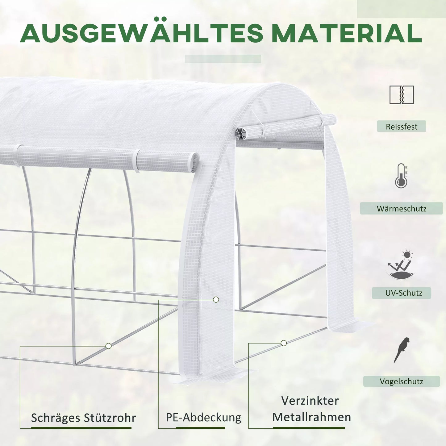 Tunelinis šiltnamis, įeinamas, suskleidžiamos sienos, durys su užtrauktuku, cinkuotas plieninis rėmas, 4 x 3 x 2 m, baltas