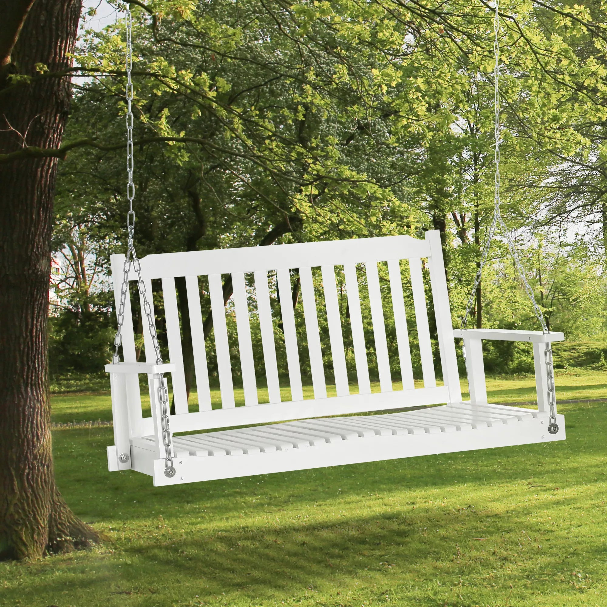 Sodo sūpynės 2 asmenims Sūpynės suolelis Pakabinamas suolelis Masyvi mediena Patio terasa Kiemas Balta 117 x 69 x 60 cm