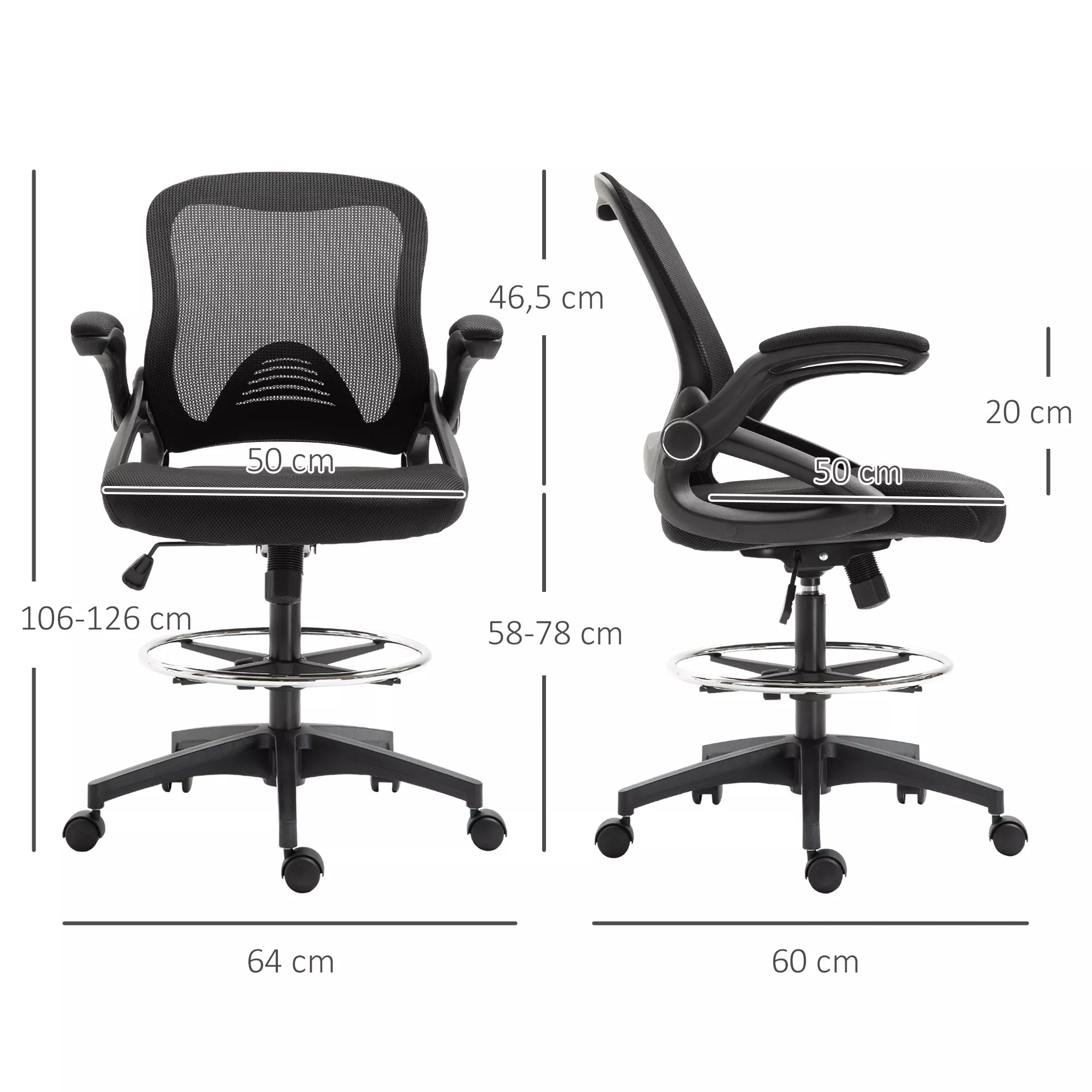 Biuro kėdė su kvėpuojančiu tinkleliu, reguliuojama sėdynė ir porankiai, plieninis rėmas, 64 × 60 × 106–126 cm, šviesiai pilka