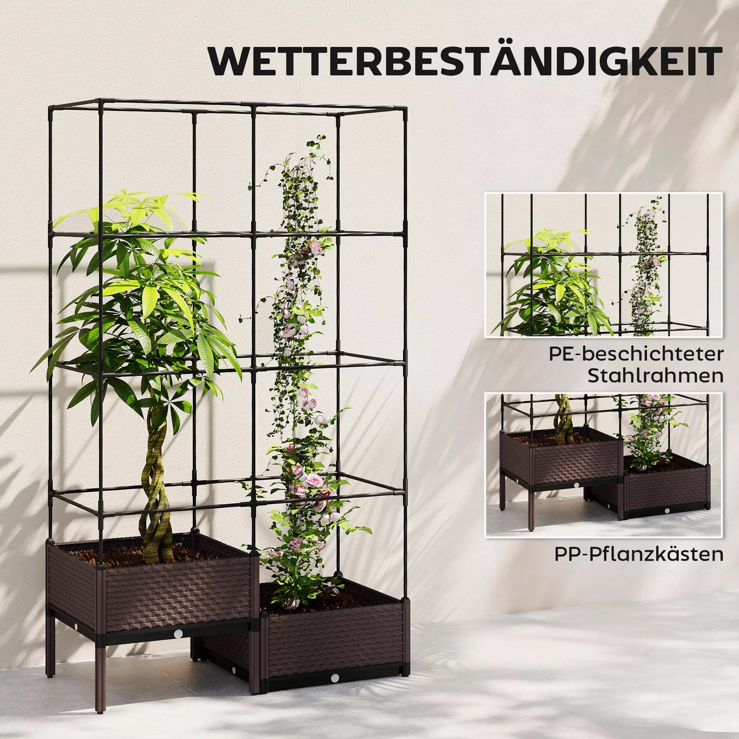 Aukštas gėlių vazonas su grotelėmis, drenažo skylėmis, plastikinis vazonas 100 x 50 x 174 cm