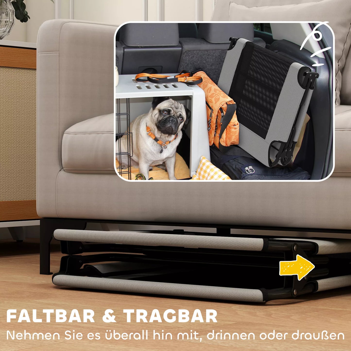 Nešiojama paaukštinta šunų lova, pakeltas naminių gyvūnėlių gultas su kvėpuojančiu tinkleliu, dideliems šunims, šviesiai pilka