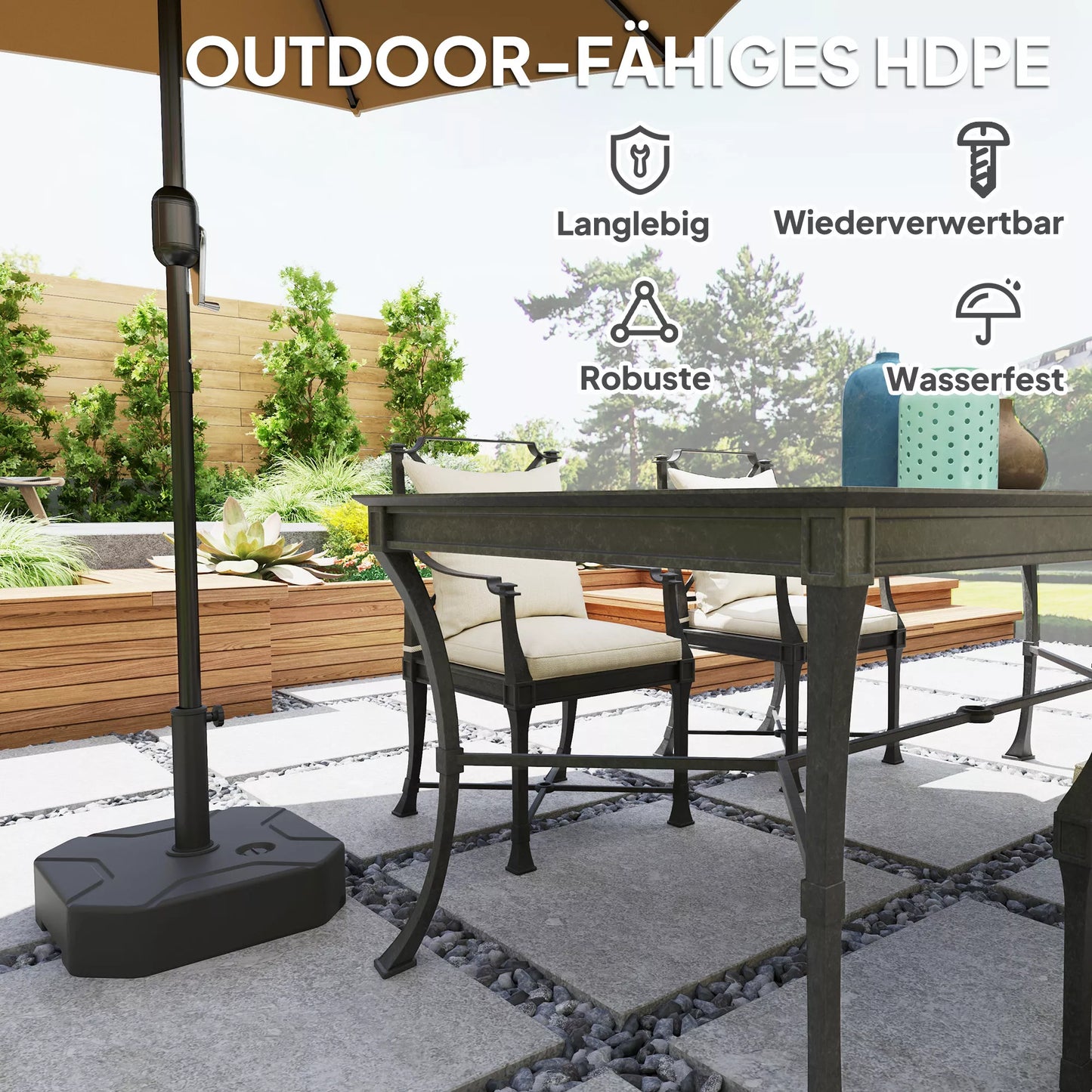 Skėčių stovas, kurį galima pripildyti iki 25 kg Skėčių stovas, kvadratinis Skėčių laikiklis Stovas skėčiams 38/48 mm