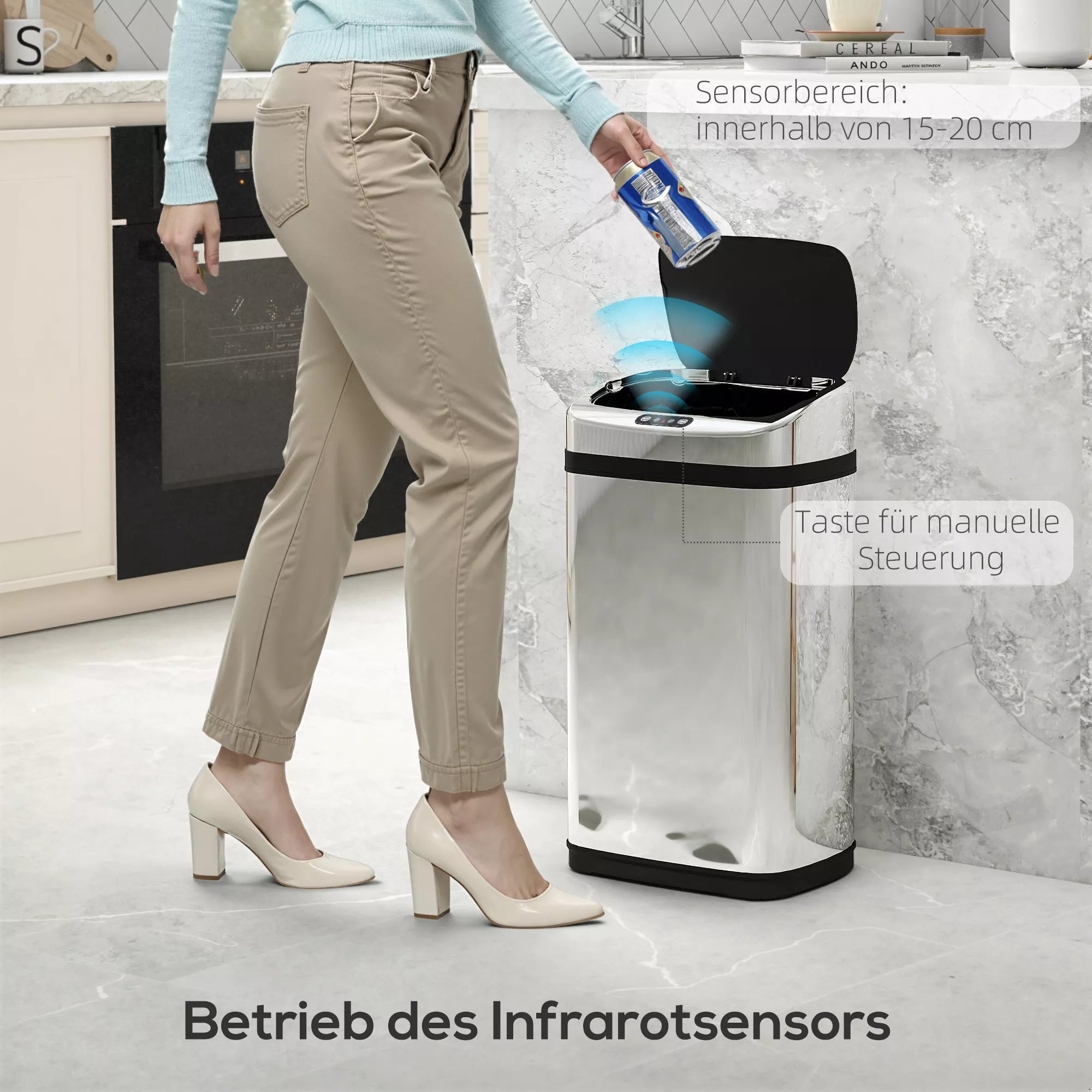 Jutiklinis šiukšlių konteineris 30 l Nerūdijančio plieno automatinis šiukšlių konteineris su judesio jutikliu, šiukšlių konteineris, šiukšlių dėžė biurui, miegamajam, virtuvei Sidabrinis