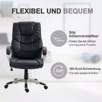 Biuro kėdė, vadovo kėdė su svyravimo funkcija, ergonomiška sukama kėdė, sportinio dizaino, su aukšta atlošo atrama, juoda, dirbtinė oda, metalas, 70 x 58 x 114–124 cm
