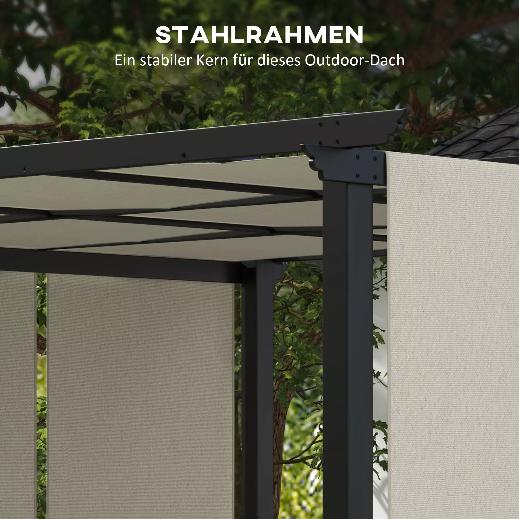 Markizė nuo saulės. Pergola, atspari oro sąlygoms, su tvirtinimo detalėmis, 3 x 3,5 m, smėlio spalvos