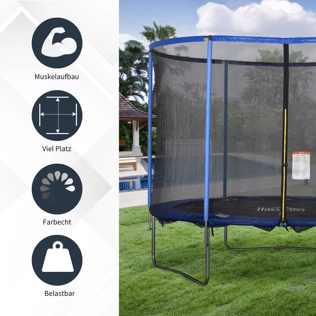 Batutas su apsauginiu tinklu Sodo batutas, skirtas naudoti viduje ir lauke Fitneso batutas paaugliams ir suaugusiems Plieninis Mėlynas + juodas iki 113,6 kg Ø305 x 248H cm