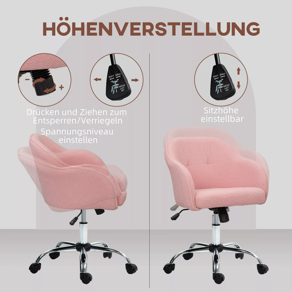 Biuro kėdė ergonomiška su ratukais, reguliuojamo aukščio, rožinė