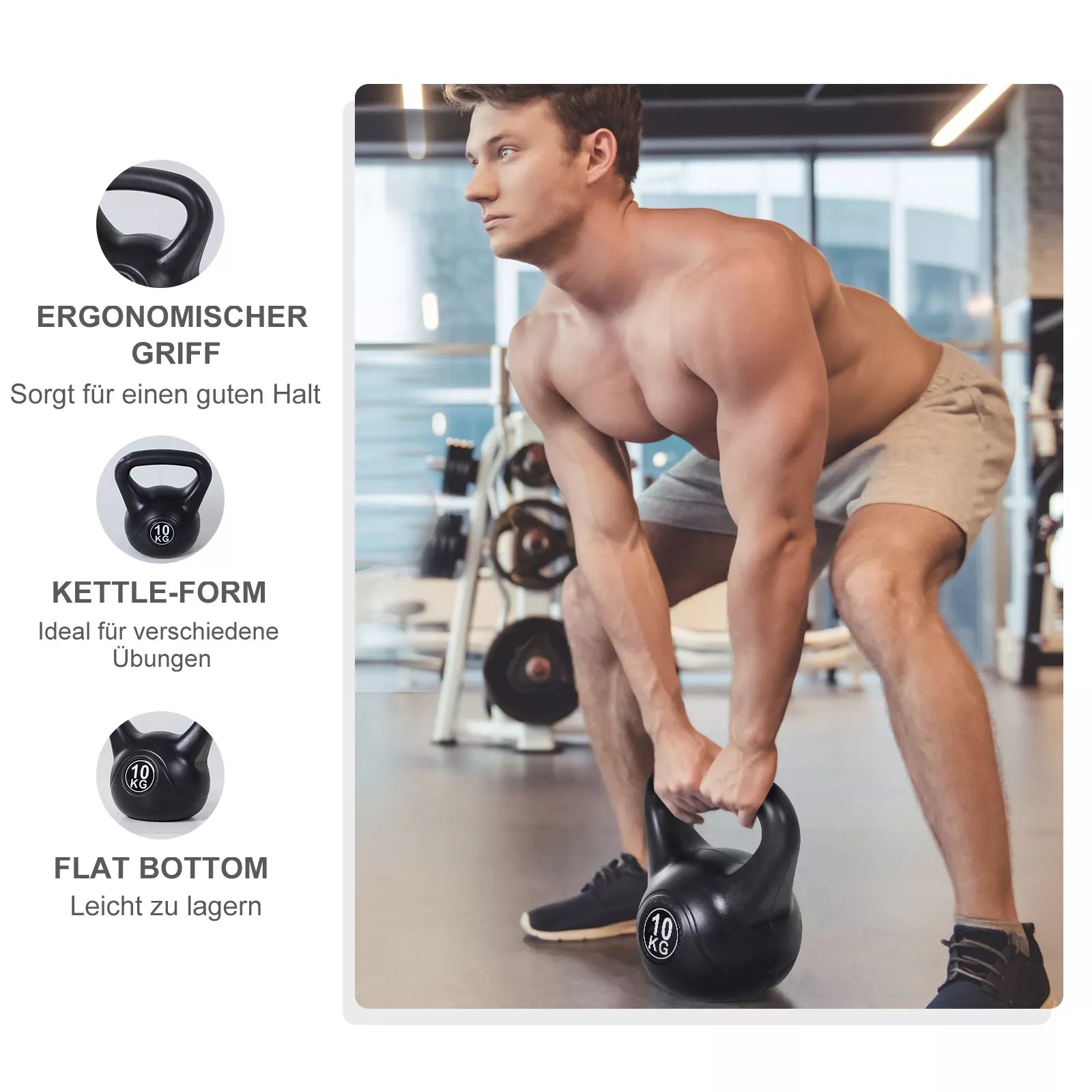 Kettlebell rutulinis svarmuo 8 kg, užpildytas smėliu, skirtas pradedantiesiems, juodas