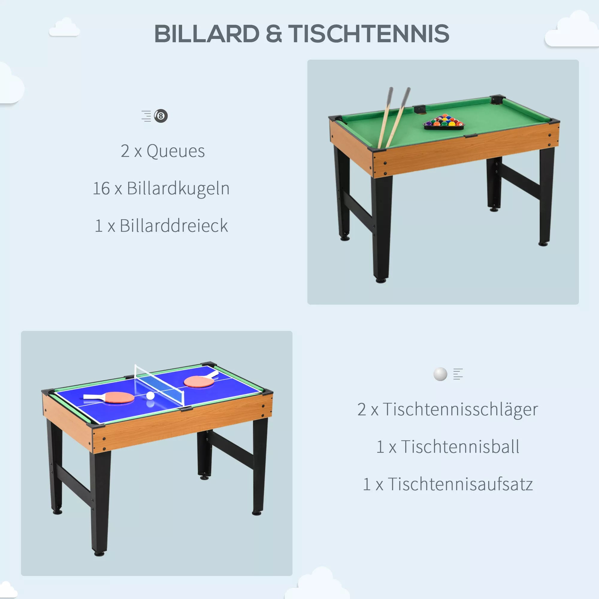 Grafika apie biliardo ir stalo teniso komplektą