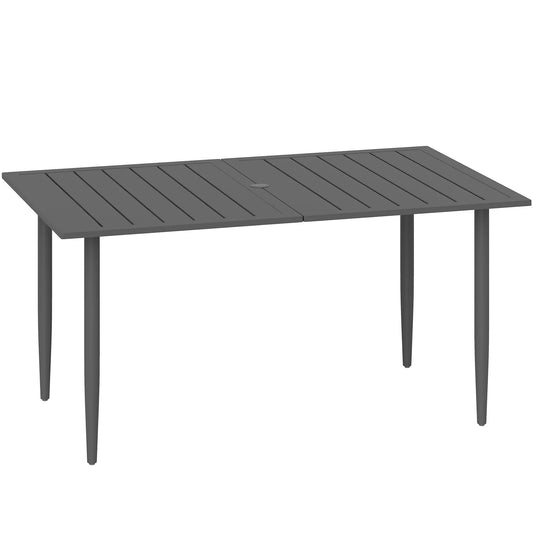 Sodo stalas 150x90 cm, atsparus atmosferos poveikiui, balkono stalas iš plieno, balkono stalas su skėčio skyle, juodos spalvos