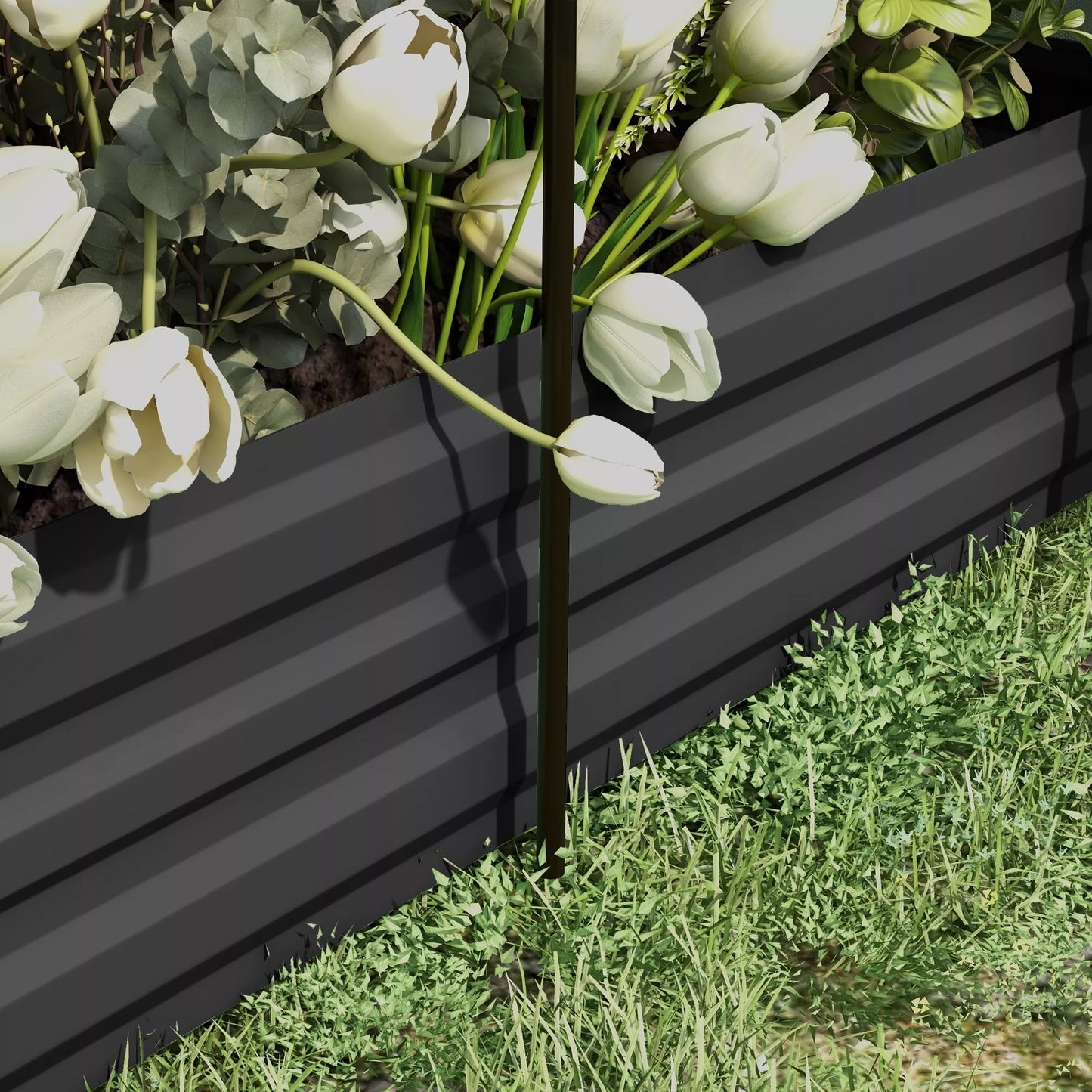 Aukštas lysvė su paukščių apsaugos tinklu ir apsauga nuo saulės, metalinis korpusas, 230x110x110 cm, pilka/žalia/juoda