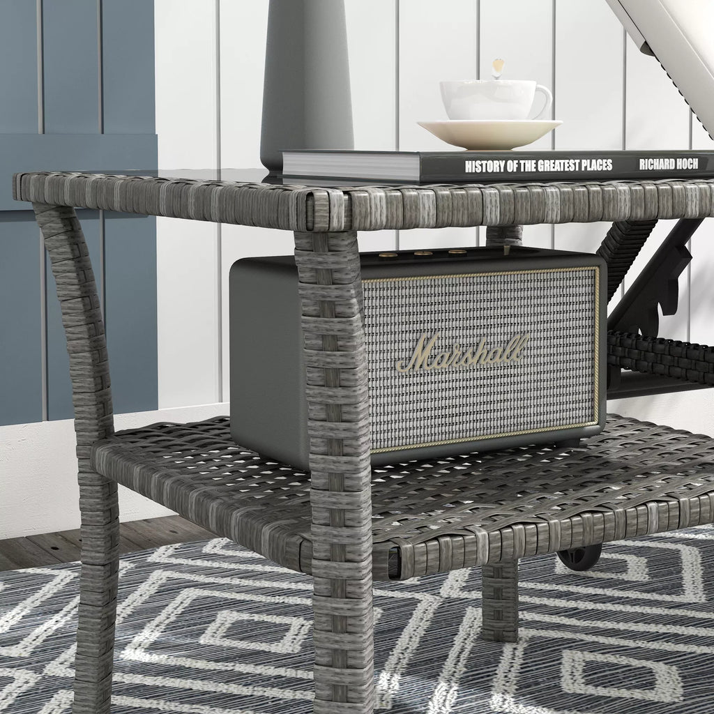Polyrattan sodo stalas, 50 x 50 x 45 cm, atsparus atmosferos poveikiui, pagalbinis stalas 4 asmenims, kvadratinis su stikliniu stalviršiu