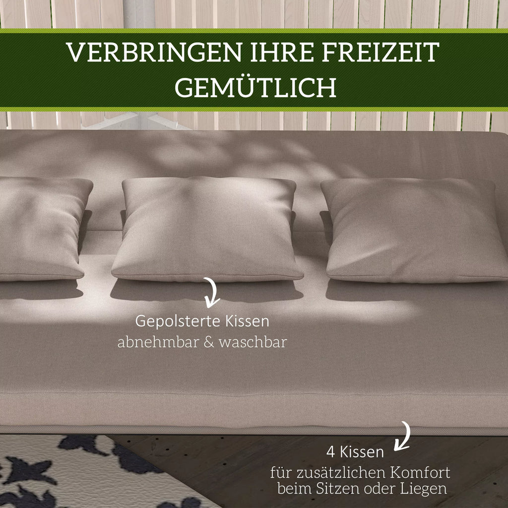2-in-1 holivudo sūpynės su atlošimo funkcija, 3-vietės sodo sūpynės iš plieno Sūpynės suoliukas 170x110x153 cm, šviesiai rudos spalvos