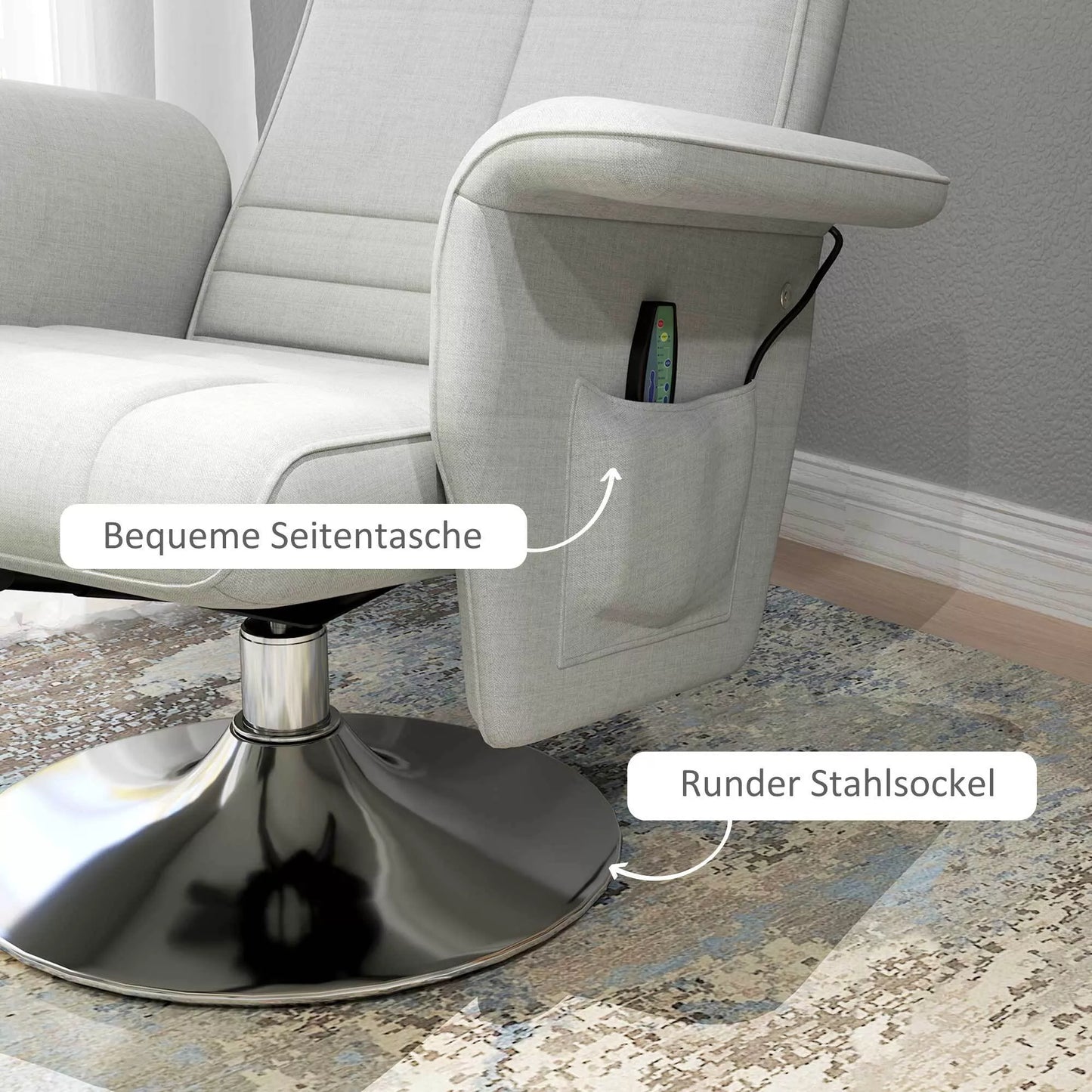 Masažinis krėslas su pakoja, atlenkiama atlošas, 78 x 95 x 88 cm, kreminės spalvos