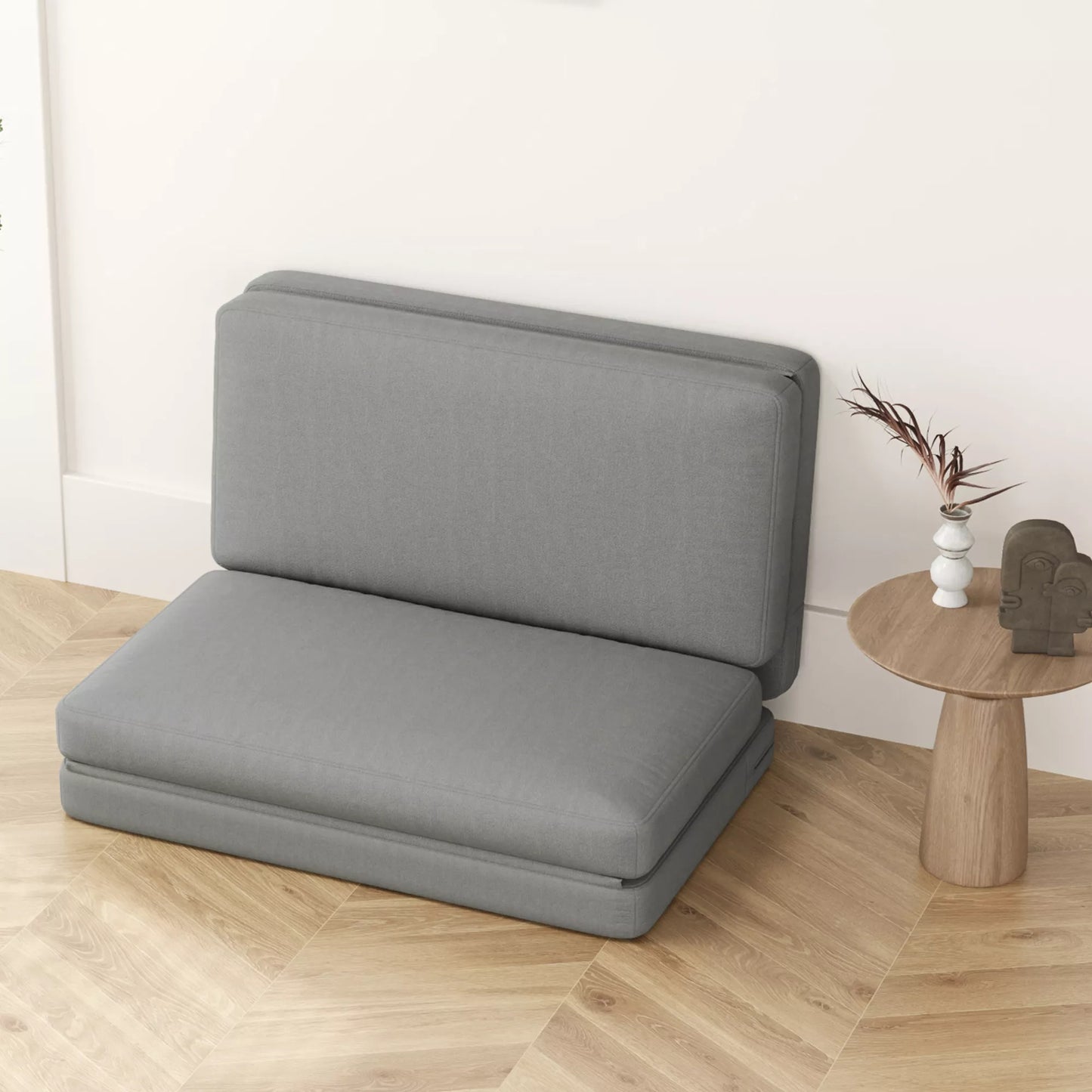 2-in-1 sulankstomas poilsio krėslas, svečių čiužinys, dalijama, 120 cm pločio, šviesiai pilka