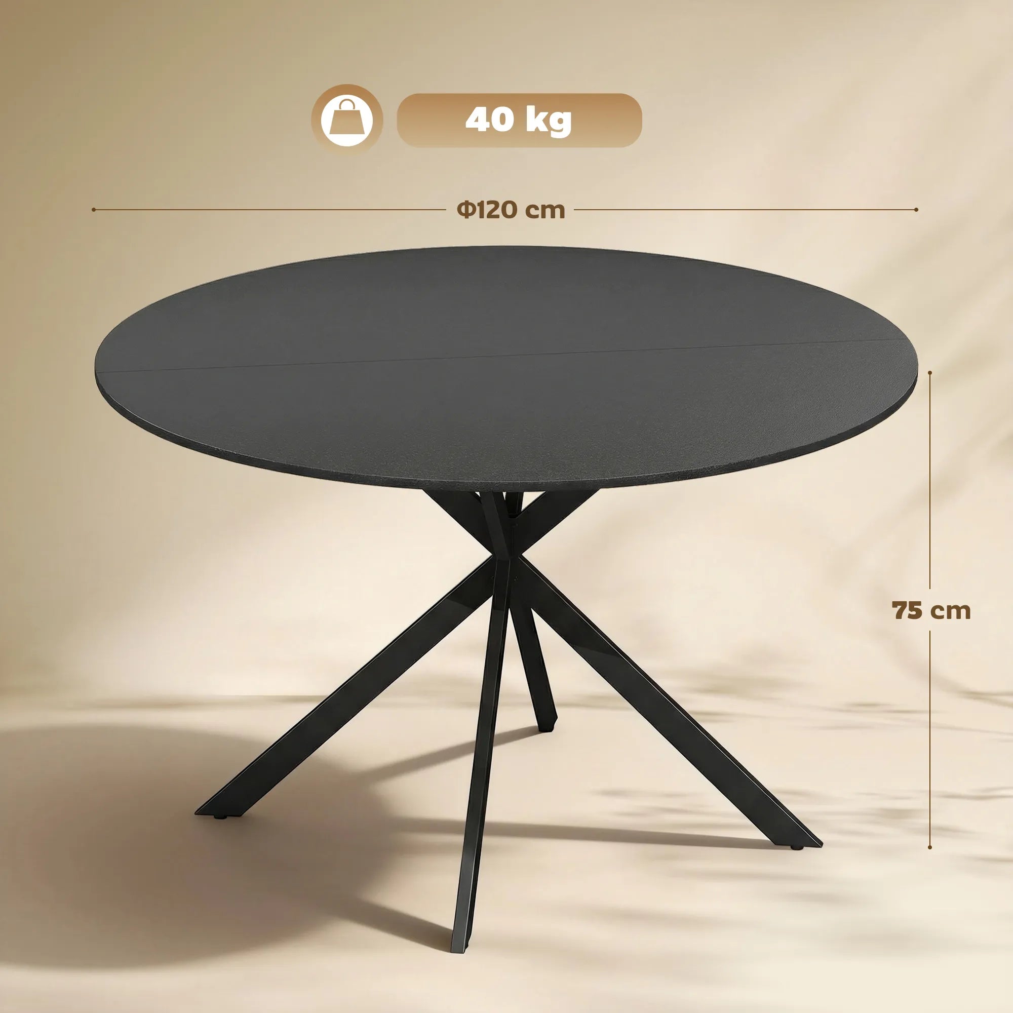 Apvalus valgomojo stalas 120 cm industrinio stiliaus su plieninėmis kojomis juodas