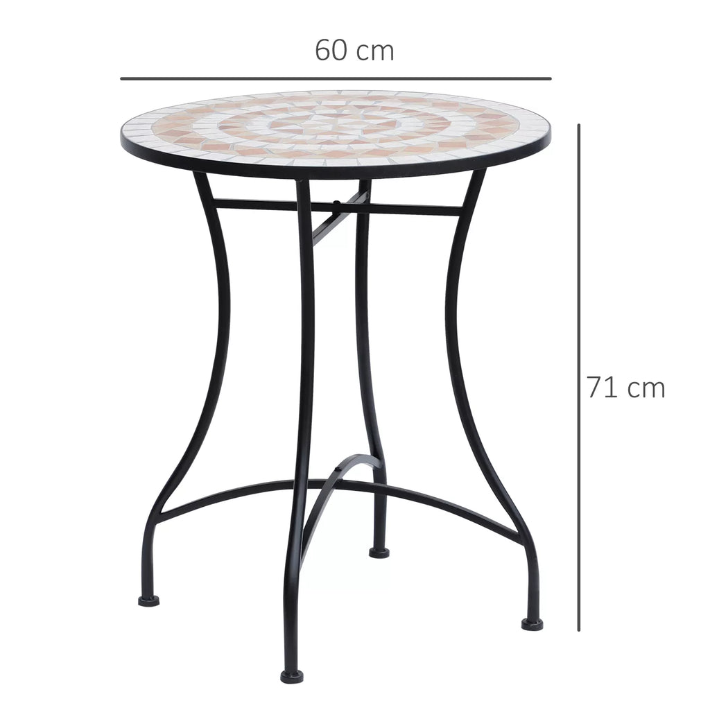 Sodo stalas mozaikinis stalas balkono stalas pagalbinis staliukas apvalus plienas + keramika oranžinė + balta Ø60 x H71 cm