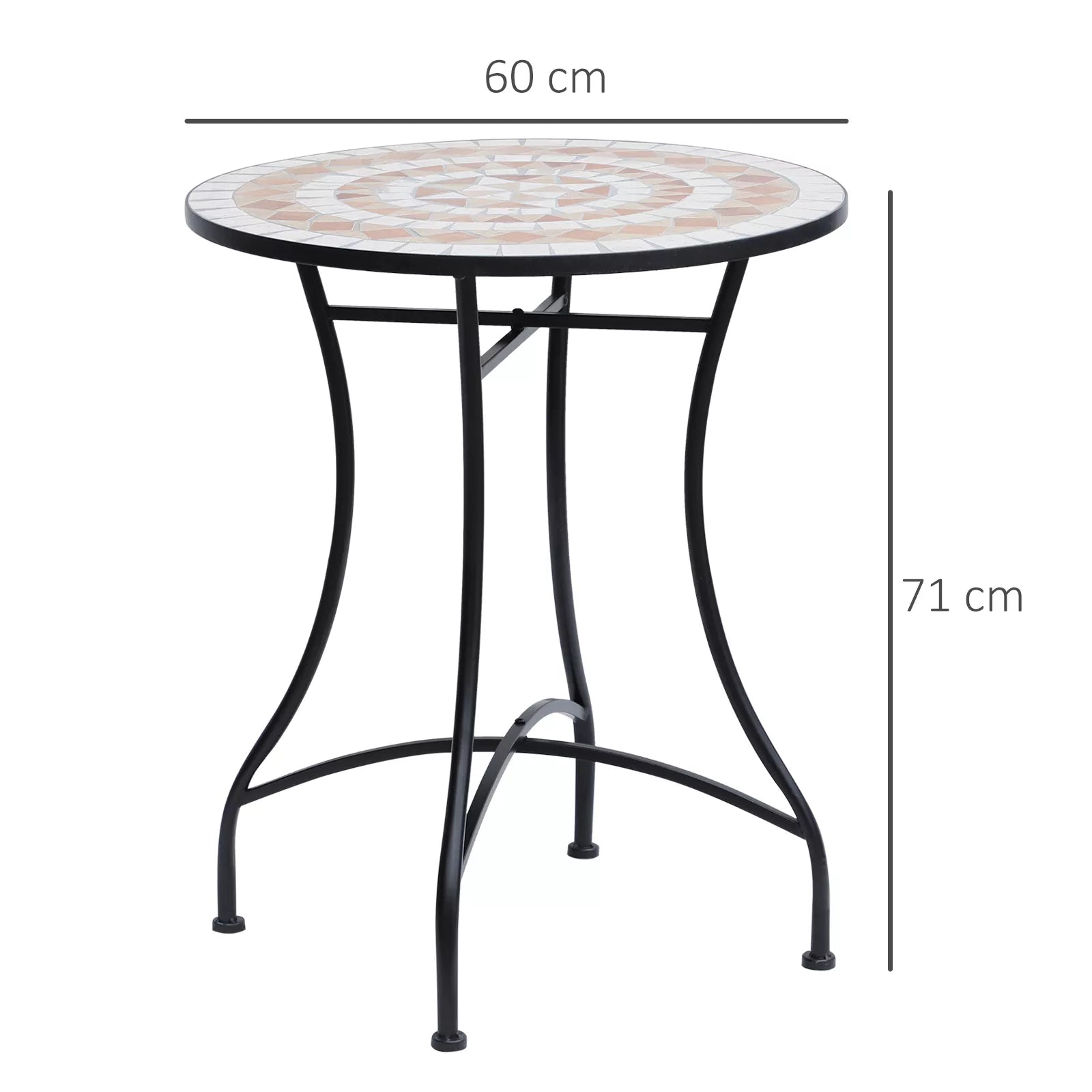 Sodo stalas mozaikinis stalas balkono stalas pagalbinis staliukas apvalus plienas + keramika oranžinė + balta Ø60 x H71 cm