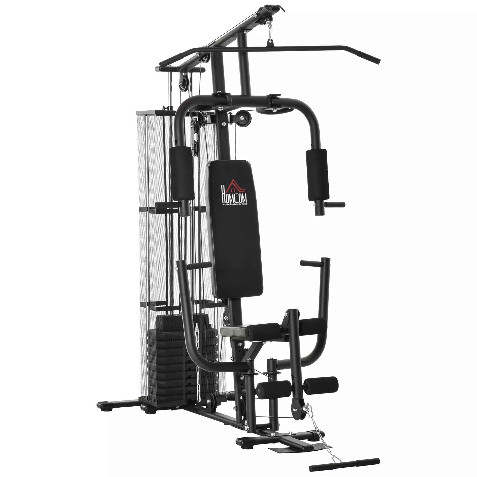 Jėgos stotis „Fitnessstation“ daugiafunkcinis treniruoklis jėgos treniruotėms su virve, 45 kg svarmenimis, juodos spalvos