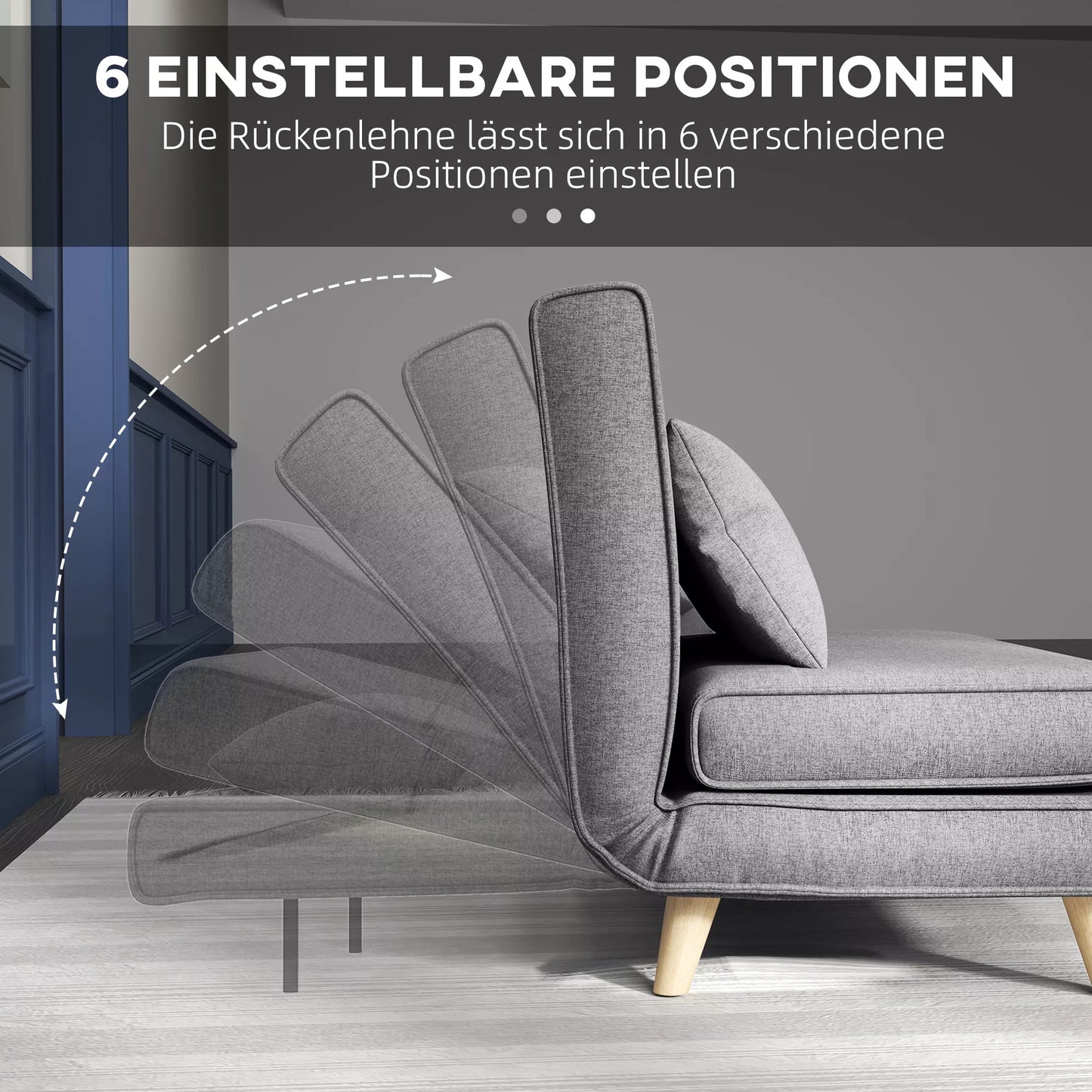 Vienvietė sofa, miegama sofa, sulankstoma sofa, reguliuojama nugarėlė, kušetė, nordiška, skandinaviška, 25D putplastis, namams, linas imitacija, kaučiukmedžio mediena, pilka, 94 x 78 x 80 cm